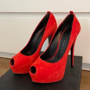 Giuseppe Zanotti red suede peep toe pumps size 38